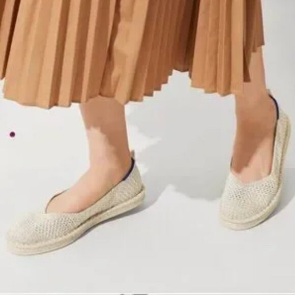 Rothy's The Espadrille Diamond Metallic Tan w. Gold Lace Up Espadrilles women 11 - Picture 5 of 5